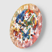 Grande Horloge Ronde Dessin de papillon coloré (Angle)