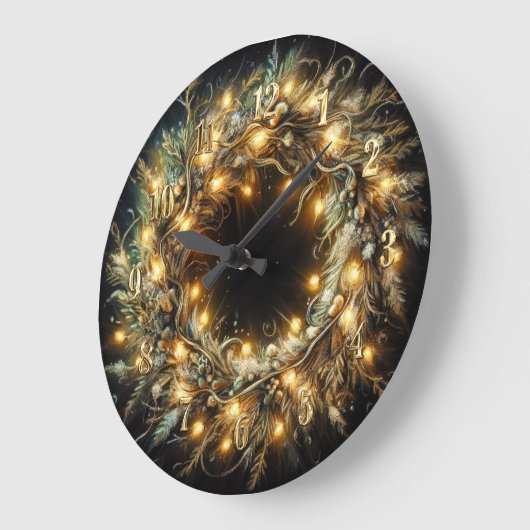 Grande Horloge Ronde Dessin de Passions Dessin de Noël Wreath Jaune (Angle)