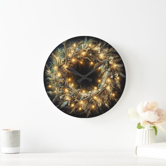 Grande Horloge Ronde Dessin de Passions Dessin de Noël Wreath Jaune (Maison)