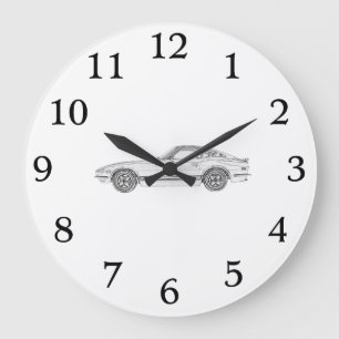 Grande Horloge Ronde Dessin de style crayon noir et blanc Datsun 240Z