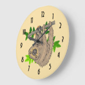 Grande Horloge Ronde Dessin d'une paresse accrochant upside-down (Angle)