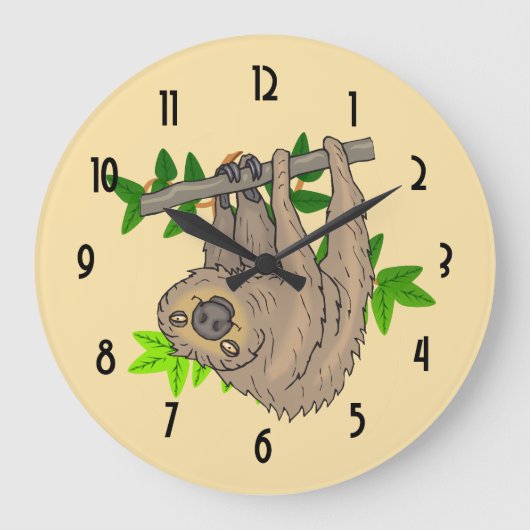 Grande Horloge Ronde Dessin d'une paresse accrochant upside-down (Recto)
