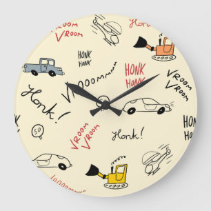 Grande Horloge Ronde Dessins de voiture sans couture : Feuille enfant