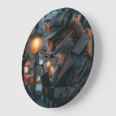 Grande Horloge Ronde Détecteur de renard simple dans un cadre plus noir (Angle)