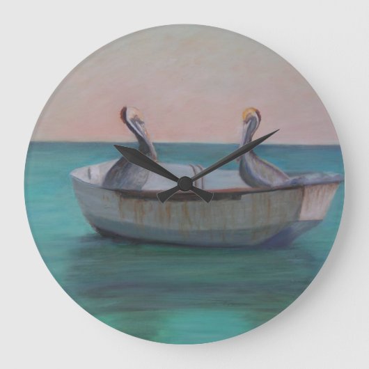 GRANDE HORLOGE RONDE DEUX AMIS DANS UN MUR DÎNER (Recto)