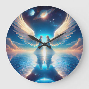 Grande Horloge Ronde Deux anges aux grandes ailes se faisant face sur u