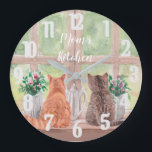 Grande Horloge Ronde Deux chats à la fenêtre Pittoresque Fleurs sereine<br><div class="desc">Quelle horloge murale pittoresque — deux chats assis à la fenêtre qui regardent dans le vert du paysage avec les vases de fleurs. Profitez de la belle horloge pour vous-même ou en cadeau. Si vous avez des questions, envoyez un conversation ou un courriel à charmdesignstudio@rcn.com et nous serons heureux de...</div>
