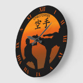 Grande Horloge Ronde Deux Combattants De Karaté Avec Soleil Levant (Angle)