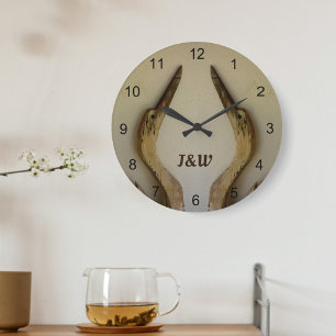 Grande Horloge Ronde Deux Patinés Herons Rustic Coastal paroi acrylique