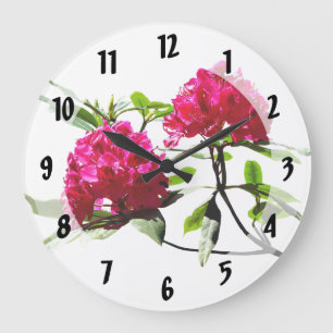 Grande Horloge Ronde Deux Rhododendrons rouges foncés