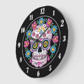 Grande Horloge Ronde Dia de los Muertos Crâne à sucre (Angle)