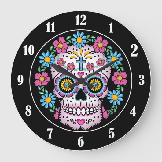 Grande Horloge Ronde Dia de los Muertos Crâne à sucre (Recto)