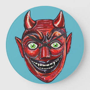 Grande Horloge Ronde Diable Rouge Vintage Halloweenies