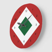 Grande Horloge Ronde Diamant vert, Bordure blanche gras sur Rouge (Angle)