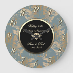 Grande Horloge Ronde Diamant Vintage Damask 50e anniversaire de mariag