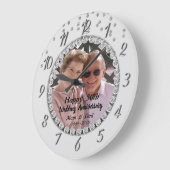 Grande Horloge Ronde Diamants Argent, Photo Anniversaire (Angle)