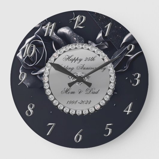 Grande Horloge Ronde Diamants Argent Rose Noire 25e Anniversaire (Recto)