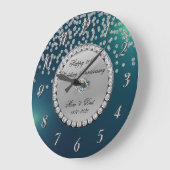 Grande Horloge Ronde Diamants argentés Vert 25e anniversaire de mariage (Angle)