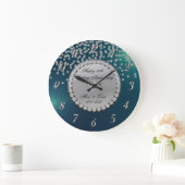 Grande Horloge Ronde Diamants argentés Vert 25e anniversaire de mariage (Maison)