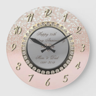 Grande Horloge Ronde Diamants Bokeh Pailletés 25e Anniversaire de Maria