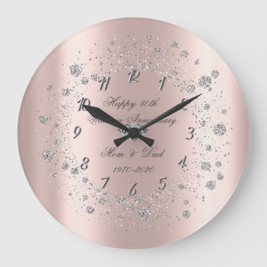 Grande Horloge Ronde Diamants Chic Confetti Or Rose Anniversaire (Recto)