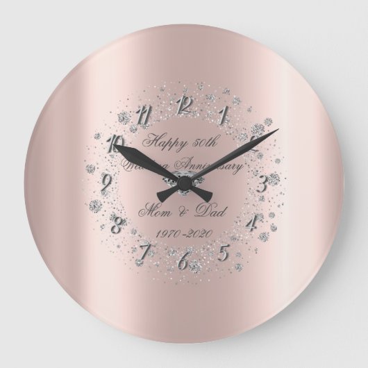 Grande Horloge Ronde Diamants Confetti Rose Gold Mariage Anniversaire (Recto)