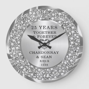 Grande Horloge Ronde Diamants d'argent tendance 25e anniversaire Grand