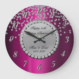 Grande Horloge Ronde Diamants d'argent violet 25e anniversaire Mariage