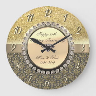 Grande Horloge Ronde Diamants d'or damas 25e anniversaire de mariage