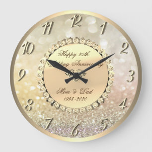Grande Horloge Ronde Diamants dorés, Bokeh 25e anniversaire de mariage