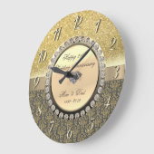 Grande Horloge Ronde Diamants dorés Damas 25e anniversaire de mariage (Angle)