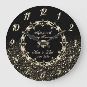 Grande Horloge Ronde Diamants noir pailleté 25e anniversaire de mariage
