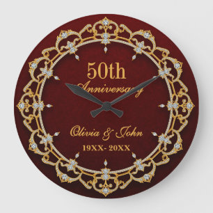 Grande Horloge Ronde Diamants Or et bordeaux 50e anniversaire de mariag
