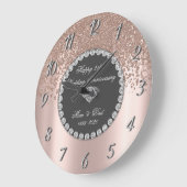 Grande Horloge Ronde Diamants Or Rose 25e Anniversaire de Mariage (Angle)