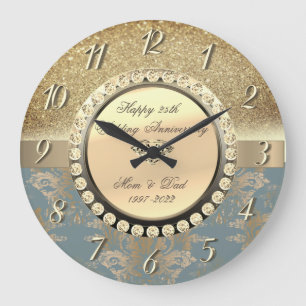 Grande Horloge Ronde Diamants Pailletés Damas 25e Anniversaire de Mari