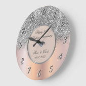 Grande Horloge Ronde Diamants Parties scintillant d'argent 25 ans Maria (Angle)