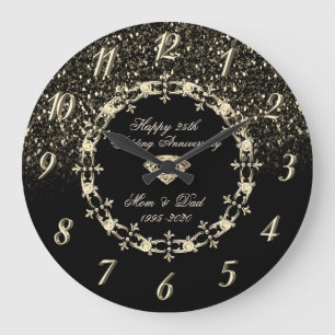 Grande Horloge Ronde Diamonds Black Parties scintillant 25e anniversair