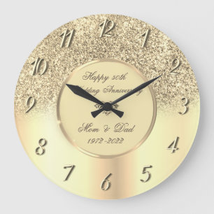 Grande Horloge Ronde Diamonds Gold Parties scintillant 50 Mariage Anniv