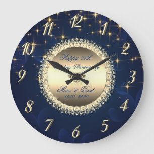 Grande Horloge Ronde Diamonds Stars Marine Bleu 50 Anniversaire Mariage