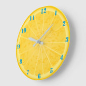 GRANDE HORLOGE RONDE DIAPOSITIVE ORANGE AVEC NUMÉROS BLEUS (Angle)