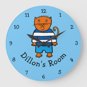 Grande Horloge Ronde Dillon le Chat personnalisé