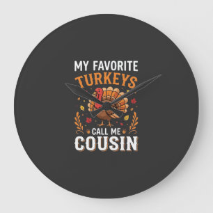 Grande Horloge Ronde Dinde de Thanksgiving Famille Cousine