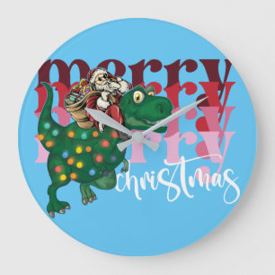 Grande Horloge Ronde Dinosaur portant Noël au Père Noël
