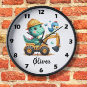 Grande Horloge Ronde Dinosaure Trex Mignon Conduisant un Véhicule de Co