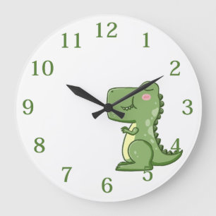 Grande Horloge Ronde Dinosaure Vert Enfants