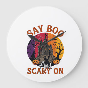 Grande Horloge Ronde Dis Boo Halloween effrayant Maison hantée Chat noi