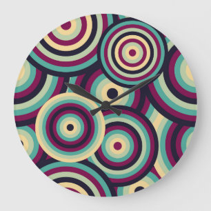 Grande Horloge Ronde Disques bleu-violet rétro, motif abstrait.