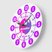 Grande Horloge Ronde Dites heure filles rose pourpre nom d'apprentissag (Angle)