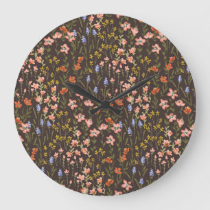 Grande Horloge Ronde Ditsy Flowers : Vintage Mille-Fleur Motif