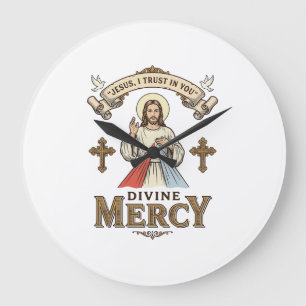 Grande Horloge Ronde Divine Mercy Jésus Gravure Vintage Chemise Religie